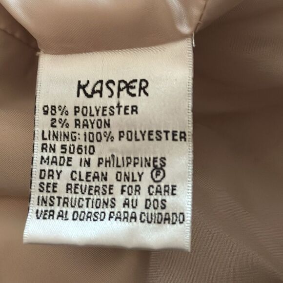 Kasper Women's Beige Brown Pinstripe Jacket Size 12 Mandarin Collar Blazer - Picture 5 of 5